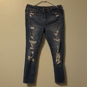 Abercrombie & Fitch Distressed Dark Blue Cropped Skinny Jeans